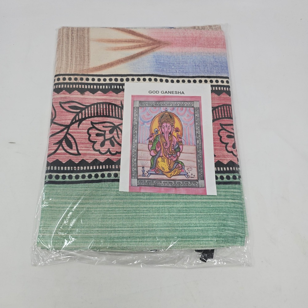 God Ganesha Deity Wall Hanging Tapestry Multicolor Floral Decor 55"x85" New
